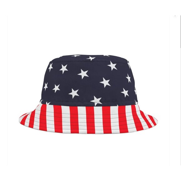 American Flag Bucket Cap Hat Stars and Stripes In Red White - Picture 2 of 5